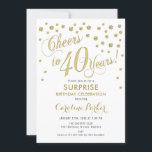 Convite Partido aniversário de 40 anos Surpresa - Branco D<br><div class="desc">Design Elegante de Convite de festas surpreendido com ouro brilhante e branco. Possui fonte de script e confetti. Saúde para 40 anos! Me mande mensagem se precisar de uma idade personalizada.</div>