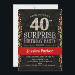 Convite Partido aniversário de 40 anos Surpresa - Dourado<br><div class="desc">Convite de festas de aniversário de 40 anos surpresa para mulheres. Cartão de convite elegante em ouro falso brilhante,  preto e vermelho. Apresenta letra de script de tipografia e letras de diamante. Perfeito para uma festa surpresa de dia adulto.</div>