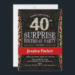 Convite Partido aniversário de 40 anos Surpresa - Dourado<br><div class="desc">Convite de festas de aniversário de 40 anos surpresa para mulheres. Cartão de convite elegante em ouro falso brilhante,  preto e vermelho. Apresenta letra de script de tipografia e letras de diamante. Perfeito para uma festa surpresa de dia adulto.</div>
