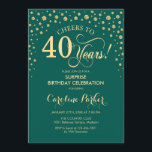 Convite Partido aniversário de 40 anos Surpresa - Emerald<br><div class="desc">Convite de festas de aniversário de 40 anos surpresa. Design elegante em verde esmeralda e ouro brilhante. Apresenta a fonte do script e os diamantes confetti. Saúde para 40 anos! Envie-me uma mensagem se precisar de mais personalização.</div>