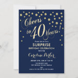 Convite Partido aniversário de 40 anos Surpresa - Marinho<br><div class="desc">Convite de festas Elegante aniversário de 40 anos surpreendido com ouro brilhante falso e azul marinho. Possui fonte de script e confetti. Saúde para 40 anos! Me mande mensagem se precisar de uma idade personalizada.</div>