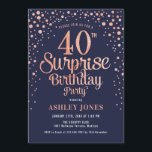 Convite Partido aniversário de 40 anos Surpresa - Marinho<br><div class="desc">Convite de festas de aniversário de 40 anos surpresa. Design de Elegante no marinho e ouro de rosa brilhante falso. Possui fonte de script na moda e confetti. Envie-me uma mensagem se precisar de idade personalizada.</div>