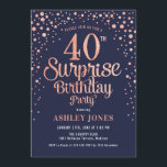 Convite Partido aniversário de 40 anos Surpresa - Marinho<br><div class="desc">Convite de festas de aniversário de 40 anos surpresa. Design de Elegante no marinho e ouro de rosa brilhante falso. Possui fonte de script na moda e confetti. Envie-me uma mensagem se precisar de idade personalizada.</div>