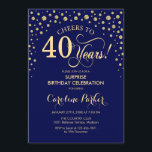 Convite Partido aniversário de 40 anos Surpresa - Marinho<br><div class="desc">Convite de festas de aniversário de 40 anos surpresa. Design elegante em azul marinho e ouro brilhante falso. Apresenta a fonte do script e os diamantes confetti. Saúde para 40 anos! Envie-me uma mensagem se precisar de mais personalização.</div>