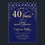 Convite Partido aniversário de 40 anos Surpresa - Marinho<br><div class="desc">Convite de festas de aniversário de 40 anos surpresa. Design elegante em azul marinho e ouro brilhante falso. Apresenta a fonte do script e os diamantes confetti. Saúde para 40 anos! Envie-me uma mensagem se precisar de mais personalização.</div>