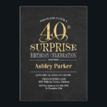 Convite Partido aniversário de 40 anos Surpresa - Preto Do<br><div class="desc">Convite à Celebração de aniversário de 40 anos de Surpresa Russa. Design elegante no quadro negro e padrão de ouro brilhante. Apresenta uma fonte elegante de script. Envie-me uma mensagem se precisar de mais personalização.</div>
