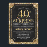 Convite Partido aniversário de 40 anos Surpresa - Preto Do<br><div class="desc">Convite de celebração de aniversário de 40 anos surpresa. Design elegante em preto e brilhante padrão de ouro. Apresenta uma fonte elegante de script. Envie-me uma mensagem se precisar de mais personalização.</div>