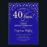 Convite Partido aniversário de 40 anos Surpresa - Real Azu<br><div class="desc">Convite de festas de aniversário de 40 anos surpresa. Elegante design no sapphire,  azul real e ouro brilhante falso. Apresenta a fonte do script e os diamantes confetti. Saúde para 40 anos! Envie-me uma mensagem se precisar de mais personalização.</div>