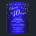Convite Partido aniversário de 40 anos Surpresa - Real Azu<br><div class="desc">Convite de festas de aniversário de 40 anos surpresas Elegante em ouro brilhante e azul real. Possui fonte de script e confetti. Saúde para 40 anos! Me mande mensagem se precisar de uma idade personalizada.</div>