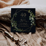 Convite Partido aniversário de 40 anos Verde Azul Dourado<br><div class="desc">Este convite de festas verde-aniversário de 40 anos azul-geométrico é perfeito para uma festa de aniversário simples. A design apresenta lindas folhas verdes pintadas manualmente em um fundo azul escuro,  enfeitando uma armação geométrica dourada.</div>