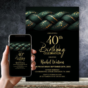 Convite Partido aniversário de 40 anos Verde Dourado