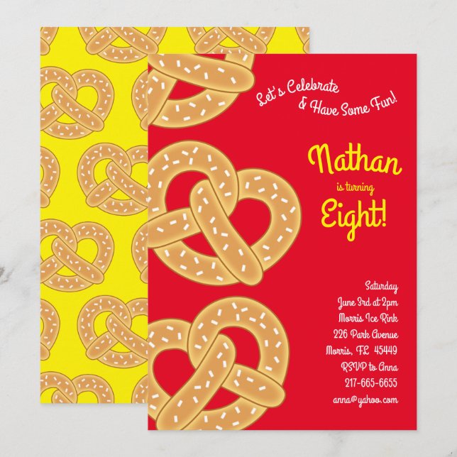 Convite Partido Aniversário de criança Pretzels (Frente/Verso)