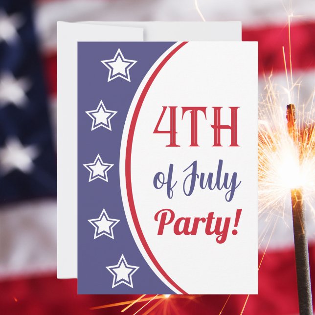 Convite Partido Azul Branco Vermelho Moderno 4 de julho (4th of July Party Celebration Invite - Hooray for the red, white and blue!)