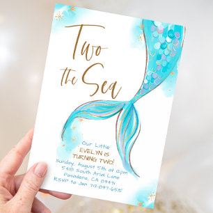 Convite Partido Azul Da Sereia Dois Do segundo aniversário