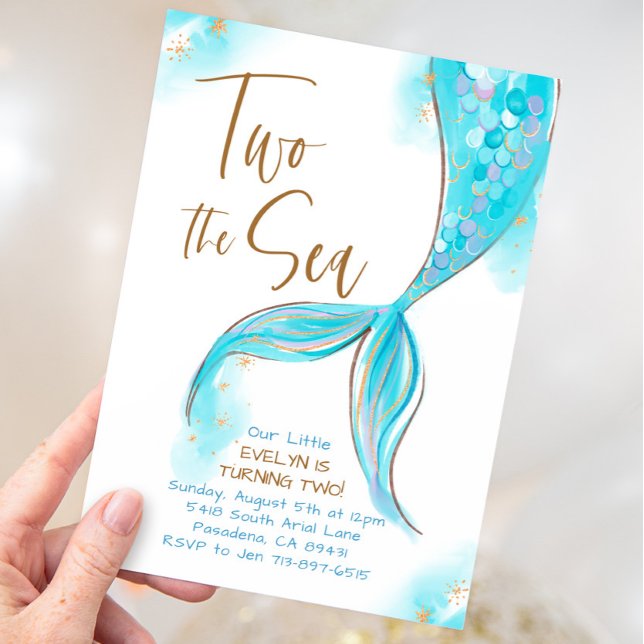 Convite Partido Azul Da Sereia Dois Do segundo aniversário (Criador carregado)