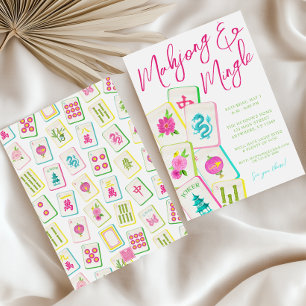 Convite Partido Azulejos Watercolor Bright Mahjong