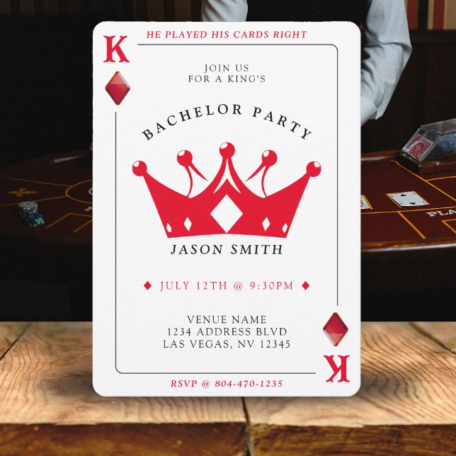 Convite Partido Bachelor do Cartaz do Rei dos Diamantes Ca (King of Diamonds Casino Poker Card Bachelor Party
)