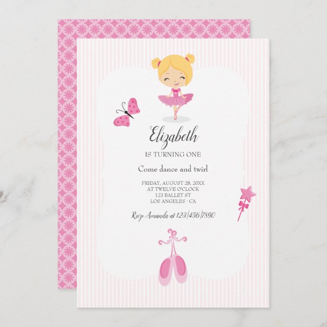 Convite Partido Ballerina Rosa (Frente/Verso)