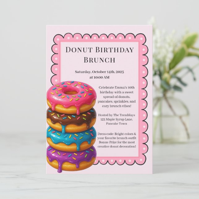 Convite Partido Birthday Brunch | Panquecas e Rosquinhas (Em pé/Frente)