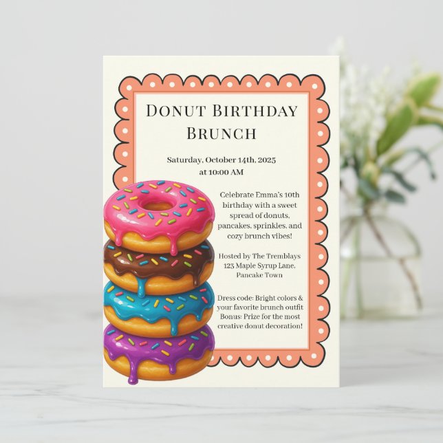 Convite Partido Birthday Brunch | Panquecas e Rosquinhas (Em pé/Frente)