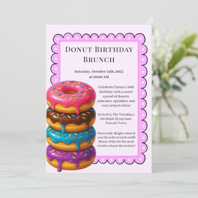 Convite Partido Birthday Brunch | Panquecas e Rosquinhas (Em pé/Frente)