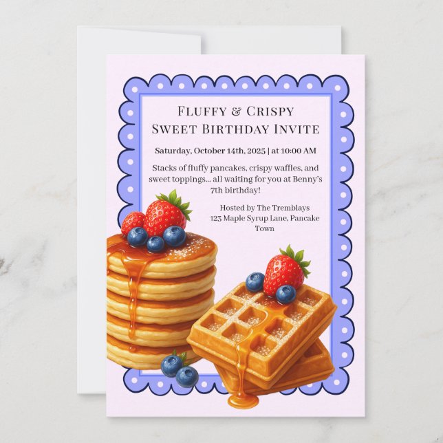 Convite Partido Birthday Brunch | Panquecas e waffles (Frente)
