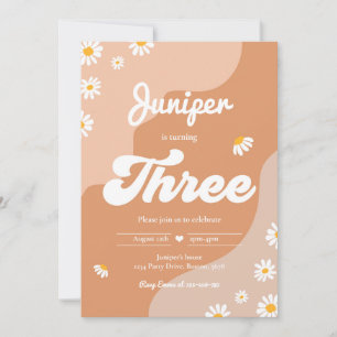 Convite Partido Boho aniversário de 3 anos Daisy Floral G