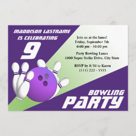 Convite Partido boliche Aniversário Roxo e Verde
