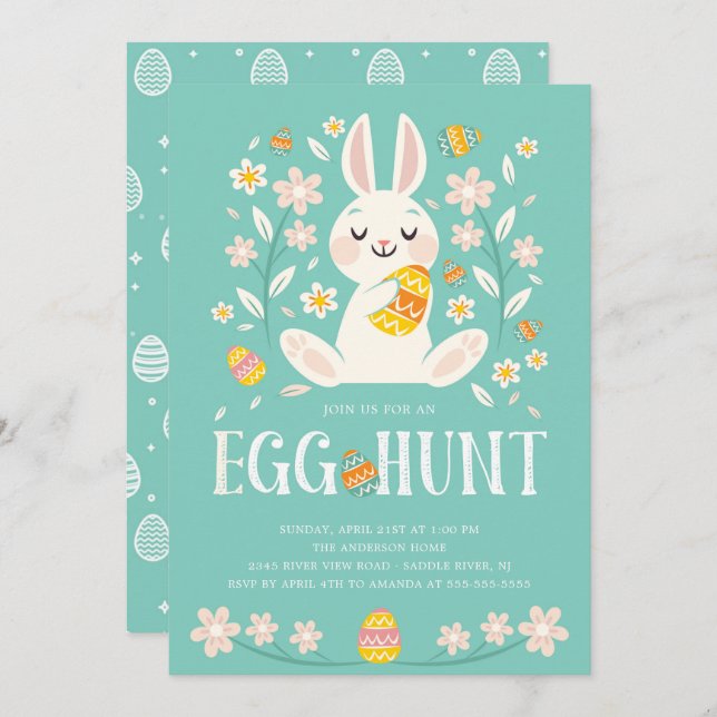 Convite Partido bonito da caça do ovo da páscoa do (Frente/Verso)