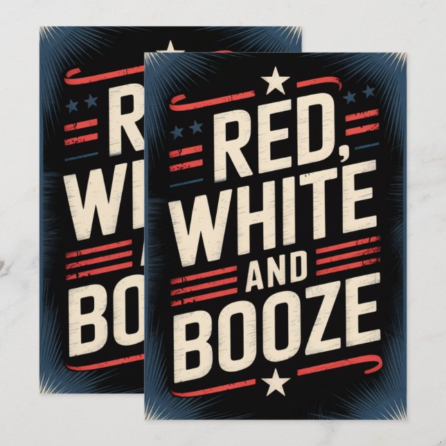 Convite Partido Booze de 4 de julho | Branco vermelho e co (Frente/Verso)