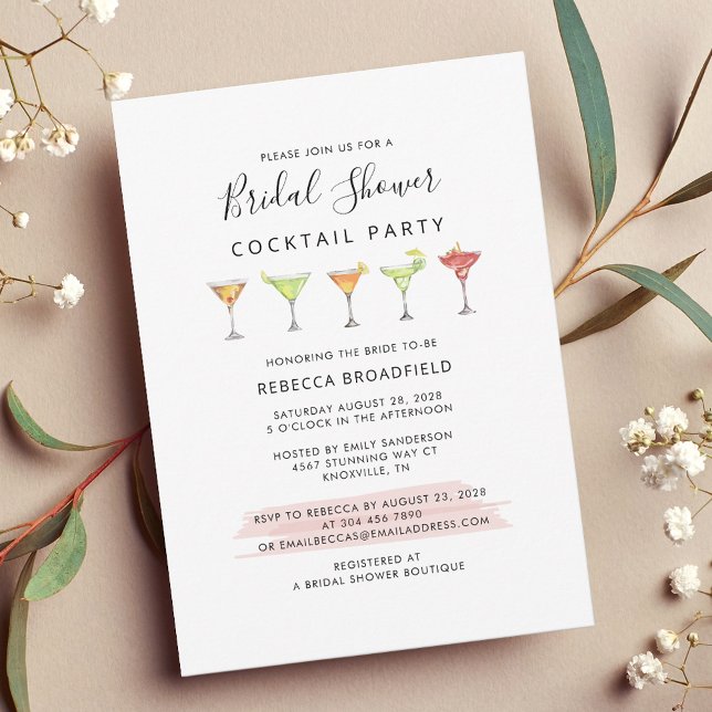 Convite Partido chá de panela Cocktail (Bridal Shower Cocktail Party Invitation)