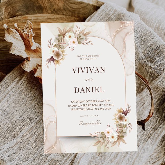 Convite Partido Chá de panela Rustic Dried Flowers (Criador carregado)