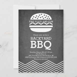 Convite Partido Chalkboard Chevron Barbecue de Diversão Mo