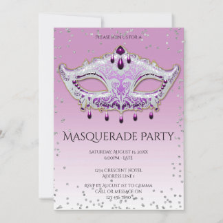 Convite Partido chamativo elegante do mascarada do Lilac