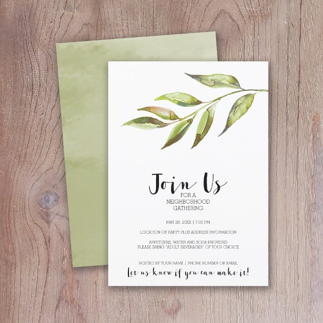 Convite Partido Cocktail da vizinhança da Moderna Watercol (Modern Watercolor Invitation for a Neighborhood Open House or General Cocktail Party)