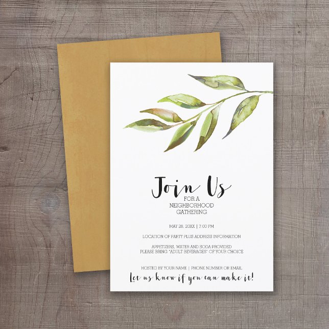 Convite Partido Cocktail da vizinhança da Moderna Watercol (Modern Watercolor Invitation for a Neighborhood Open House or General Cocktail Party)