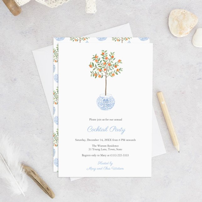 Convite Partido Cocktail Preppy Citrus Ginger Jar Holidays (Criador carregado)