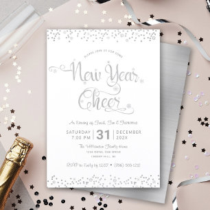 Convite Partido Confetti de Script Branco Cheio Silver no
