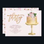 Convite Partido Confettianiversário de 30 anos de Bolo Ros<br><div class="desc">Um belo convite de aniversário rosa e dourado para o famoso aniversário de 30 anos! Este convite apresenta um fundo cor-de-rosa pincelado com a palavra "trinta" em uma tipografia de script tendenciosa, escrita à mão, em folha de ouro mate, e um belo bolo rosa e dourado, decorado com flores a...</div>