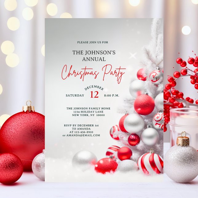 Convite Partido Corporativo da Casa de Natal Elegante Red  (Elegant Christmas Wreath House Corporate Party Invitation)