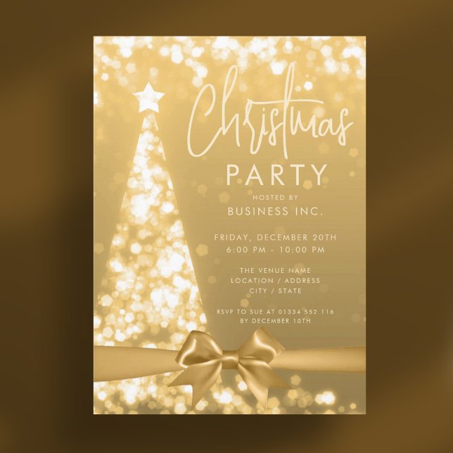 Convite Partido Corporativo Dourado da Árvore de Natal Mod (Modern Christmas Tree Gold Corporate Party Invitation)