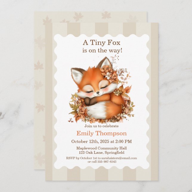 Convite Partido Cozy Autumn Fox Chá de fraldas Cozy Woodla (Frente/Verso)