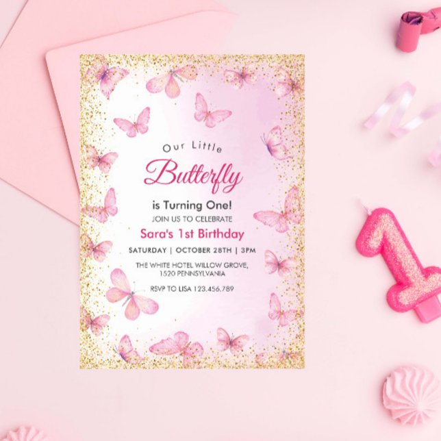Convite Partido da Borboleta da Primeira primeiro aniversa (Criador carregado)