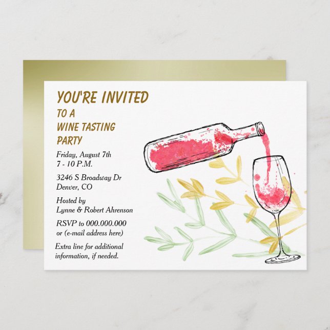 Convite Partido da degustação de vinhos da garrafa e do (Frente/Verso)