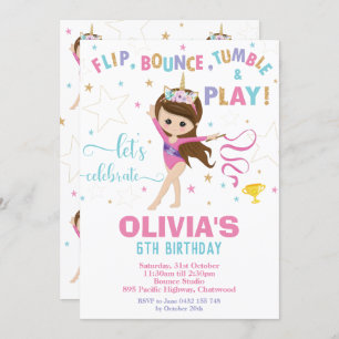 Convite Partido da ginástica da menina do unicórnio do