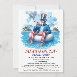 Convite Partido da Piscina do Dia Memorial Summer Bash