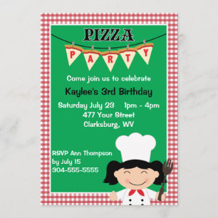 Convite Partido da pizza da menina
