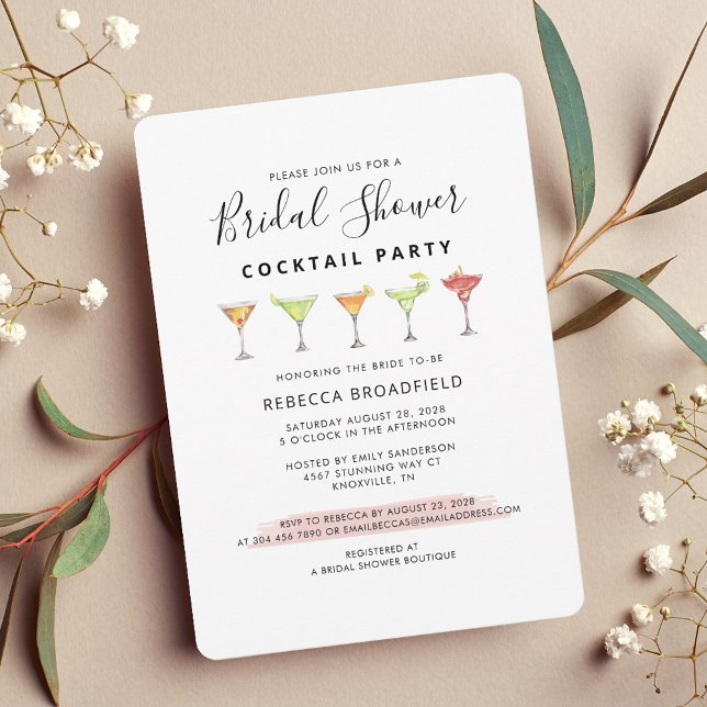 Convite Partido da Praia do Cocktail do Chá de panela Mode (Script Cocktail Party Bridal Shower Invitation)