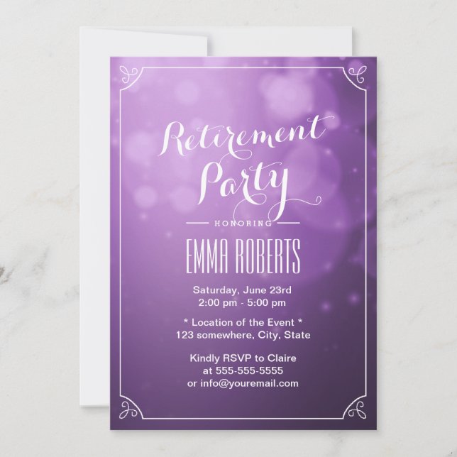 Convite Partido da Reforma Elegante das Luzes Roxais Moder (Frente)