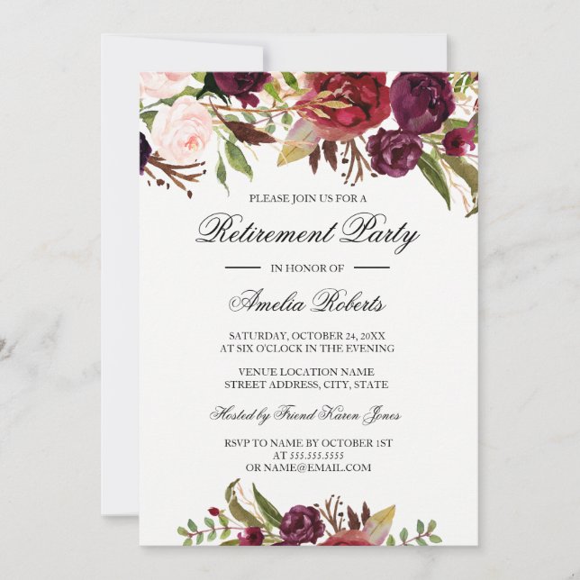 Convite Partido da Reforma Floral Vermelha Burgundy (Frente)